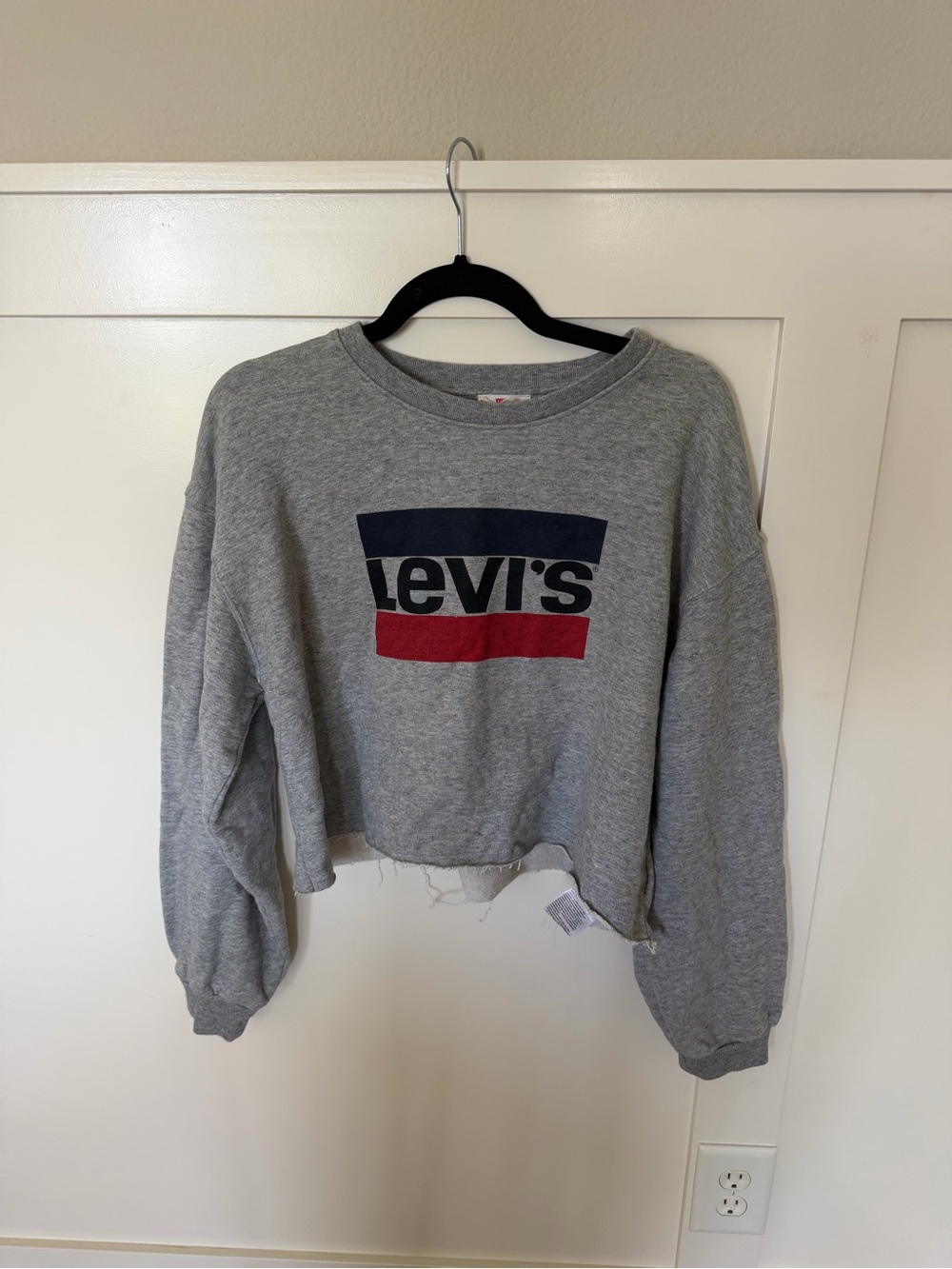 Levi's Grey Cropped Sweatshirt with Navy & Red Logo